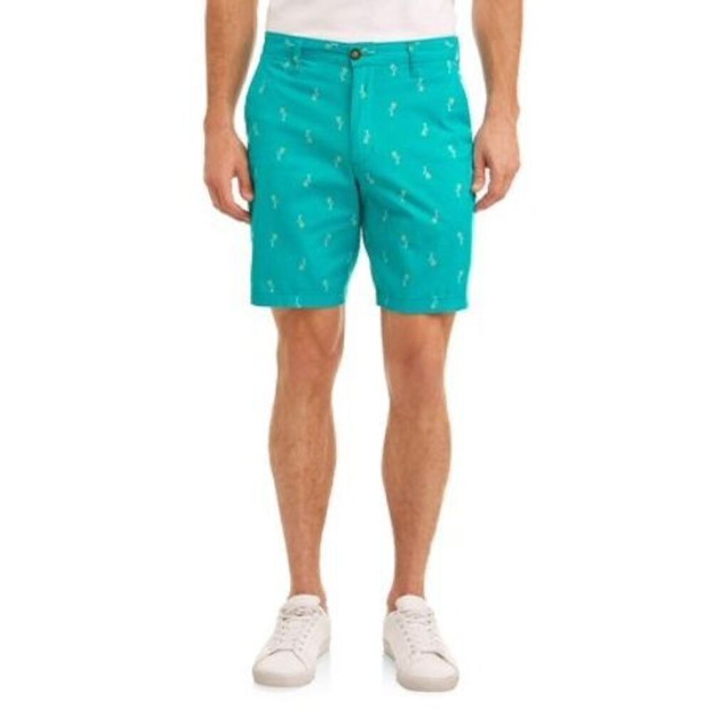 Mens George Flamingo Allover Print Casual Flat Front Chino Shorts - Sz 38